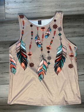 NWOT SHEIN Blush Tank Top with Teal & Coral Feather Print